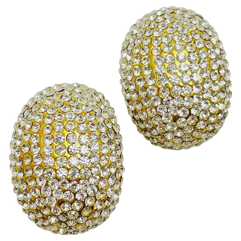 Vintage JARIN signed gold tone rhinestone designer runway clip on earrings